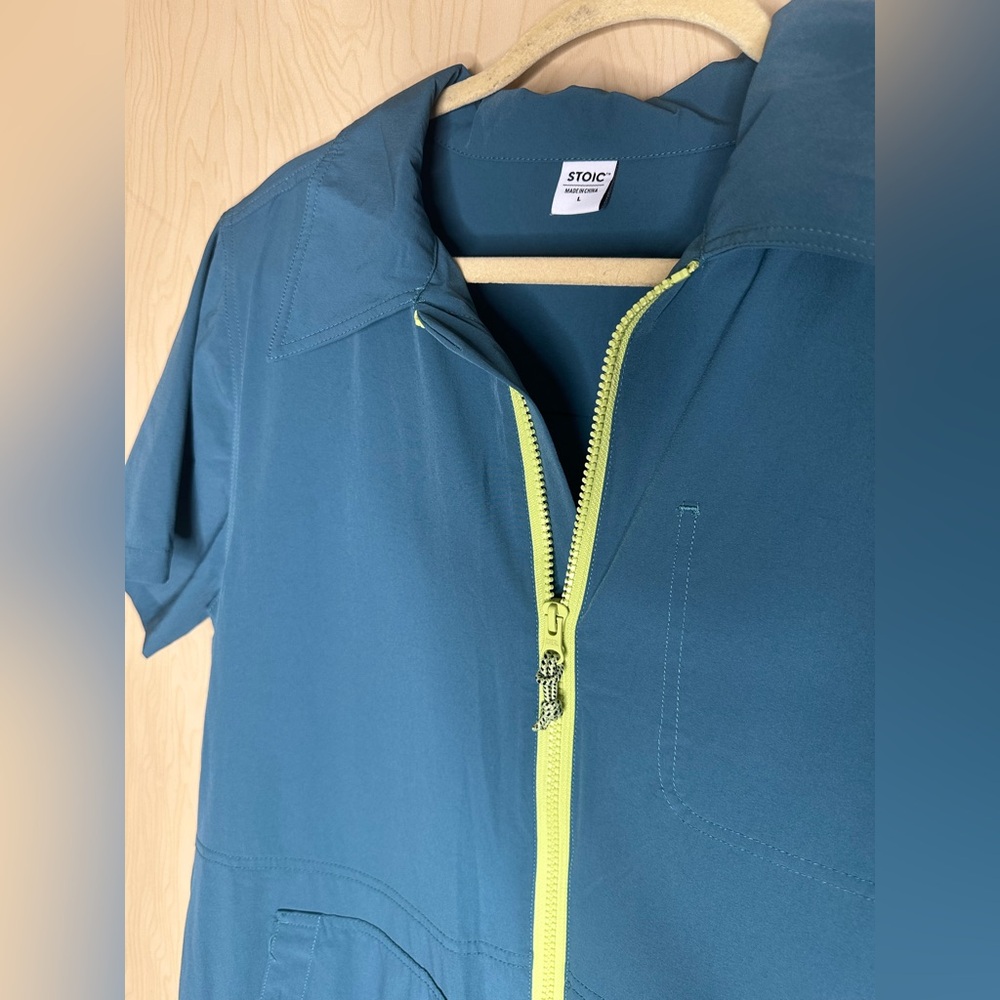 Teal Jumpsuit with Neon Green Zipper - Picture 4 of 8